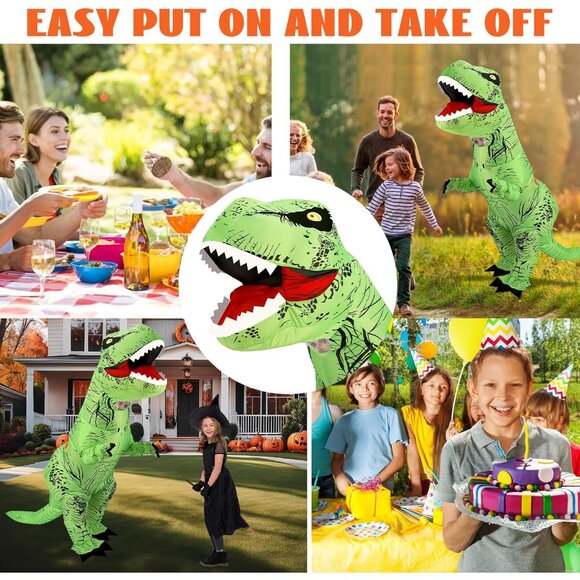 Inflatable Dinosaur Costume，T-Rex Dinosaur Costume Blow up T-Rex Funny Fancy Inf - Picture 6 of 7